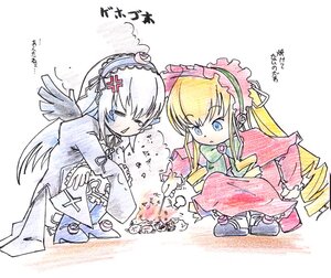 Rating: Safe Score: 0 Tags: 2girls black_wings blonde_hair blue_eyes bonnet bow dress hairband image lolita_hairband long_hair long_sleeves multiple_girls pair red_dress shinku suigintou traditional_media wings User: admin