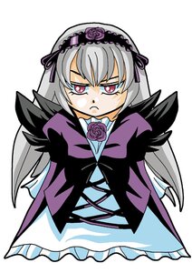 Rating: Safe Score: 0 Tags: 1girl black_wings dress flower frills frown hairband image long_hair long_sleeves looking_at_viewer red_eyes silver_hair simple_background solo suigintou white_background wings User: admin