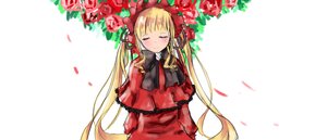 Rating: Safe Score: 0 Tags: 1girl blonde_hair blush bonnet bow closed_eyes dress flower image long_hair red_dress shinku solo twintails very_long_hair User: admin