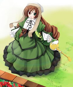 Rating: Safe Score: 0 Tags: 1girl :d black_neckwear black_ribbon blush bonnet brown_hair dress drill_hair flower frills from_above full_body green_dress green_eyes heterochromia holding image kiriya_haruhito lolita_fashion long_hair long_sleeves looking_at_viewer neck_ribbon open_mouth outdoors photoshop_(medium) red_eyes ribbon rozen_maiden smile solo standing suiseiseki twin_drills twintails very_long_hair watering_can User: admin