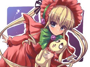 Rating: Safe Score: 0 Tags: 1girl blonde_hair blue_eyes blush bonnet bow bowtie dress drill_hair flower green_bow image long_hair long_sleeves looking_at_viewer red_dress rose shinku sidelocks solo twin_drills twintails upper_body User: admin