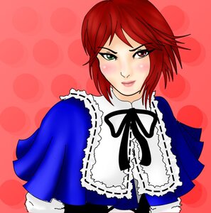 Rating: Safe Score: 0 Tags: 1girl blue_dress blush capelet dress frills green_eyes halftone halftone_background heterochromia image looking_at_viewer polka_dot polka_dot_background red_eyes red_hair ribbon short_hair smile solo souseiseki upper_body User: admin