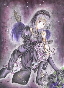 Rating: Safe Score: 0 Tags: 1girl black_wings dress flower frills hairband image long_hair long_sleeves looking_at_viewer red_eyes rose silver_hair solo standing suigintou wings User: admin