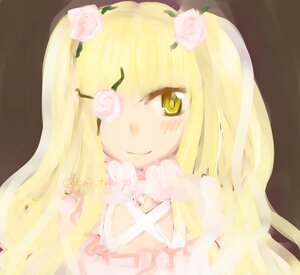 Rating: Safe Score: 0 Tags: 1girl artist_name blonde_hair blush flower hair_flower hair_ornament image kirakishou long_hair pink_flower pink_rose rose smile solo thorns white_rose yellow_eyes yellow_rose User: admin