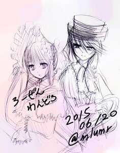 Rating: Safe Score: 0 Tags: 2girls bangs dress frills image long_hair long_sleeves looking_at_viewer monochrome multiple_girls pair purple_theme shinku siblings sketch souseiseki User: admin