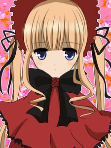 Rating: Safe Score: 0 Tags: 1girl blonde_hair blue_eyes blush bonnet bow bowtie capelet dress flower image long_hair looking_at_viewer red_capelet red_dress shinku sidelocks solo twintails upper_body User: admin