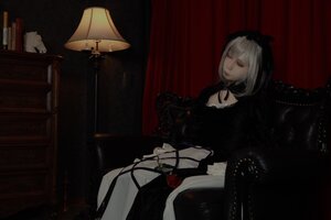 Rating: Safe Score: 0 Tags: 1girl black_dress book chair choker closed_eyes curtains dress flower gothic_lolita lolita_fashion red_flower red_rose rose sitting solo suigintou User: admin