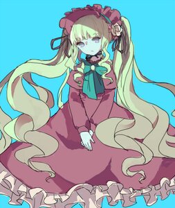 Rating: Safe Score: 0 Tags: 1girl auto_tagged blonde_hair blue_background bonnet bow dress frills image long_hair long_sleeves red_dress shinku simple_background solo very_long_hair User: admin