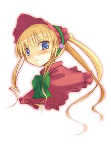 Rating: Safe Score: 0 Tags: 1girl bangs blonde_hair blue_eyes blush bonnet bow bowtie capelet dress flower frown green_bow green_neckwear image jirou_(chekoro) long_hair looking_at_viewer ponytail portrait red_capelet rozen_maiden shinku sidelocks simple_background solo twintails upper_body white_background User: admin
