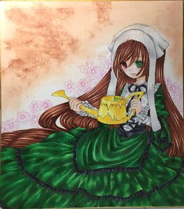 Rating: Safe Score: 0 Tags: 1girl brown_hair dress flower frills green_dress green_eyes hat head_scarf image long_hair long_sleeves looking_at_viewer red_eyes rose solo suiseiseki twintails very_long_hair watering_can User: admin