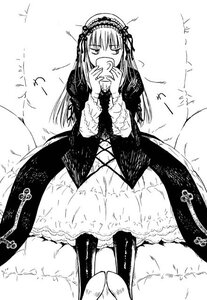 Rating: Safe Score: 0 Tags: 1girl dress eating food frills greyscale hairband holding holding_food image lolita_fashion lolita_hairband long_hair long_sleeves looking_at_viewer monochrome sitting solo suigintou User: admin