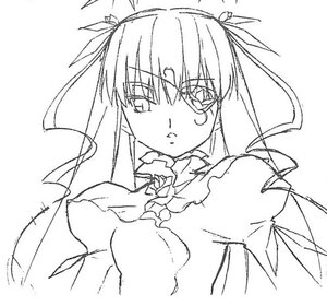 Rating: Safe Score: 0 Tags: 1girl barasuishou dress eyepatch frills greyscale hair_ribbon image long_hair long_sleeves looking_at_viewer monochrome puffy_sleeves ribbon simple_background solo upper_body white_background User: admin