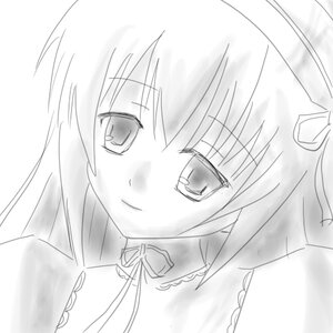 Rating: Safe Score: 0 Tags: 1girl blush greyscale image looking_at_viewer monochrome simple_background smile solo suigintou white_background User: admin