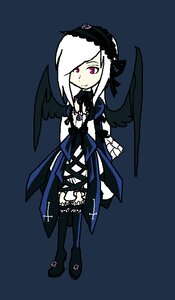 Rating: Safe Score: 0 Tags: 1girl black_legwear black_wings dress frills full_body image lolita_fashion pink_eyes simple_background solo standing suigintou thighhighs white_hair wings User: admin