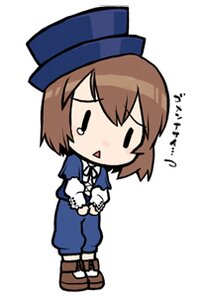 Rating: Safe Score: 0 Tags: 1girl brown_hair chibi full_body hat image long_sleeves short_hair simple_background solo souseiseki standing white_background User: admin