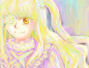 Rating: Safe Score: 0 Tags: 1girl blonde_hair blurry flower hair_flower hair_ornament image kirakishou long_hair ribbon rose smile solo yellow_eyes User: admin