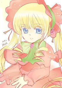 Rating: Safe Score: 0 Tags: 1girl auto_tagged bangs blonde_hair blue_eyes bonnet bow bowtie dress drill_hair flower image long_hair long_sleeves looking_at_viewer pink_flower rose shinku simple_background smile solo twin_drills twintails white_background User: admin