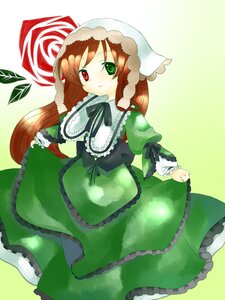 Rating: Safe Score: 0 Tags: 1girl brown_hair dress frills green_dress green_eyes heterochromia image long_hair long_sleeves looking_at_viewer red_eyes simple_background smile solo suiseiseki twintails very_long_hair User: admin