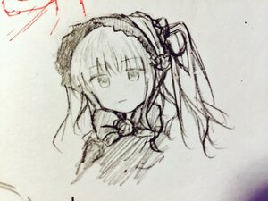 Rating: Safe Score: 0 Tags: 1girl bangs closed_mouth dress eyebrows_visible_through_hair frilled_hairband hairband image long_hair looking_at_viewer monochrome photo shinku solo traditional_media User: admin