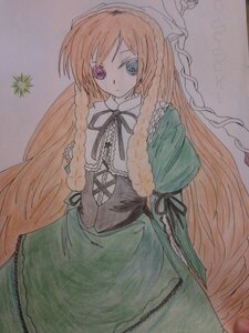 Rating: Safe Score: 0 Tags: 1girl :o auto_tagged black_ribbon blonde_hair dress frills green_dress heterochromia image long_hair long_sleeves looking_at_viewer orange_hair puffy_sleeves red_eyes ribbon simple_background solo suiseiseki traditional_media very_long_hair User: admin