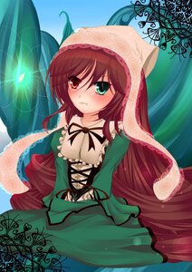 Rating: Safe Score: 0 Tags: 1girl blush brown_hair dress frills green_dress green_eyes heterochromia image long_hair long_sleeves red_eyes solo suiseiseki very_long_hair User: admin