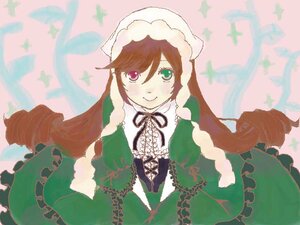 Rating: Safe Score: 0 Tags: 1girl bangs black_ribbon brown_hair dress frills green_dress green_eyes hat heterochromia image long_hair long_sleeves looking_at_viewer red_eyes ribbon simple_background smile solo suiseiseki twintails very_long_hair User: admin