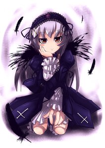 Rating: Safe Score: 0 Tags: 1girl artist_request black_ribbon brown_eyes dress feathers flower frilled_sleeves frills full_body gathers grey_hair hairband image lolita_fashion long_hair long_sleeves looking_at_viewer ribbon rozen_maiden silver_hair smile solo suigintou wings User: admin