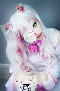 Rating: Safe Score: 0 Tags: 1girl blurry depth_of_field flower green_eyes hair_flower hair_ornament kirakishou lips long_hair makeup multicolored_hair photo pink_hair solo white_hair User: admin