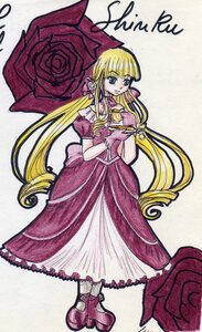 Rating: Safe Score: 0 Tags: 1girl auto_tagged blonde_hair blue_eyes dress drill_hair flower full_body gloves image long_hair pink_flower pink_rose red_flower red_rose rose shinku shoes solo traditional_media very_long_hair User: admin
