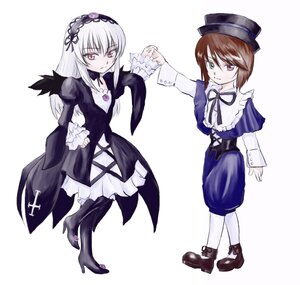 Rating: Safe Score: 0 Tags: 2girls boots brown_hair dress frills green_eyes hairband hat heterochromia image long_hair long_sleeves looking_at_viewer multiple_girls pair pantyhose red_eyes short_hair souseiseki standing suigintou white_hair wings User: admin