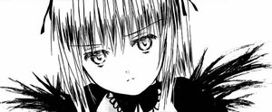 Rating: Safe Score: 3 Tags: 1girl closed_mouth greyscale image long_hair looking_at_viewer monochrome simple_background solo suigintou white_background User: admin