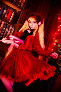 Rating: Safe Score: 0 Tags: 1girl blonde_hair blue_eyes dress flower lolita_fashion long_hair pantyhose red_dress red_flower rose shinku solo User: admin