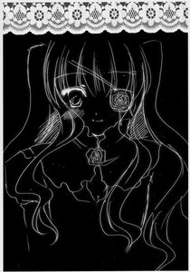 Rating: Safe Score: 0 Tags: 1girl barasuishou flower greyscale image lineart long_hair looking_at_viewer monochrome rose simple_background smile solo twintails upper_body User: admin