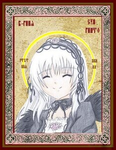 Rating: Safe Score: 0 Tags: 1girl black_ribbon closed_eyes closed_mouth dress flower frame hairband image long_hair long_sleeves ribbon rose silver_hair smile solo suigintou wings User: admin