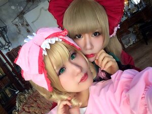Rating: Safe Score: 0 Tags: 2girls bangs blonde_hair bow doll hair_bow hina_ichigo indoors lips looking_at_viewer multiple_cosplay multiple_girls photo realistic shanghai_doll tagme underwear User: admin