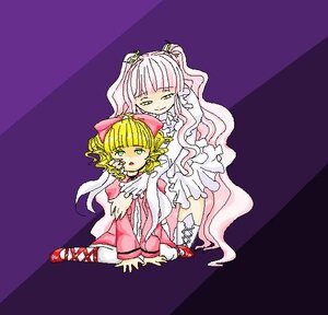 Rating: Safe Score: 0 Tags: 2girls blonde_hair bow dress frills hina_ichigo hinaichigo image kirakishou long_hair long_sleeves multiple_girls pair pink_bow pink_footwear pink_hair purple_background red_footwear shoes sitting white_dress yellow_eyes User: admin