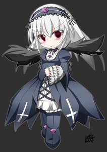 Rating: Safe Score: 0 Tags: 1girl black_wings blush chibi dress eyebrows_visible_through_hair flower frills full_body gothic_lolita hairband image lolita_fashion long_hair long_sleeves looking_at_viewer pink_eyes rose signature silver_hair simple_background solo standing suigintou wings User: admin