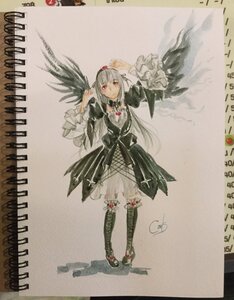 Rating: Safe Score: 0 Tags: 1girl boots dress feathers flower frills full_body image long_hair long_sleeves looking_at_viewer red_eyes ribbon rose silver_hair solo standing suigintou wide_sleeves wings User: admin