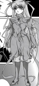 Rating: Safe Score: 0 Tags: 1girl barasuishou boots cape dress full_body greyscale hair_ribbon high_heels image long_hair long_sleeves monochrome ribbon solo standing two_side_up very_long_hair User: admin