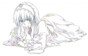 Rating: Safe Score: 0 Tags: 1girl bangs dress frilled_sleeves frills image long_hair long_sleeves looking_at_viewer lying on_stomach simple_background solo suigintou white_background wings User: admin