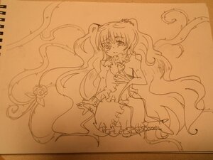 Rating: Safe Score: 0 Tags: 1girl dress flower frills full_body image kirakishou lineart long_hair monochrome solo very_long_hair User: admin