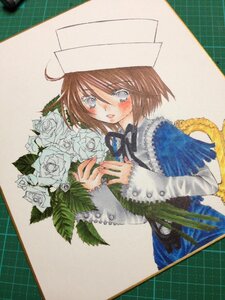 Rating: Safe Score: 0 Tags: 1girl blush brown_hair dress flower hat image long_sleeves rose short_hair solo souseiseki tears traditional_media white_rose User: admin