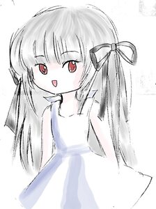 Rating: Safe Score: 0 Tags: 1girl bangs bare_arms bare_shoulders blush dress eyebrows_visible_through_hair hair_ribbon image long_hair looking_at_viewer red_eyes ribbon sleeveless sleeveless_dress solo striped suigintou white_background User: admin