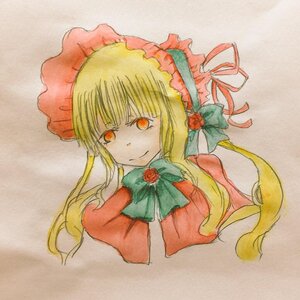 Rating: Safe Score: 0 Tags: 1girl blonde_hair bonnet bow bowtie flower green_bow green_neckwear image long_hair pink_background red_flower red_rose ribbon rose shinku simple_background solo traditional_media upper_body User: admin
