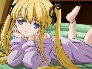 Rating: Safe Score: 0 Tags: 1girl bare_shoulders barefoot blonde_hair blue_eyes chin_rest feet hair_ribbon image legs_up long_hair looking_at_viewer lying on_stomach ribbon shinku soles solo twintails very_long_hair User: admin
