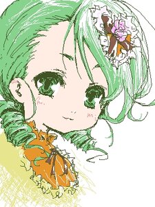 Rating: Safe Score: 0 Tags: 1girl blush drill_hair face green_eyes green_hair image kanaria looking_at_viewer portrait ribbon ringlets solo User: admin