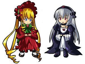 Rating: Safe Score: 0 Tags: 2girls blonde_hair blue_eyes bonnet bow bowtie dress flower image long_hair long_sleeves multiple_girls pair red_dress rose shinku shoes silver_hair simple_background standing suigintou twintails very_long_hair white_background wings User: admin