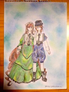 Rating: Safe Score: 0 Tags: 1boy 1girl boots brown_hair dress hat image long_hair long_sleeves looking_at_viewer multiple_girls pair short_hair siblings sisters souseiseki suiseiseki traditional_media twins very_long_hair watercolor_(medium) User: admin