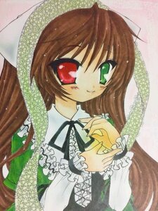 Rating: Safe Score: 0 Tags: 1girl black_ribbon brown_hair dress frills green_dress green_eyes head_scarf heterochromia image long_hair long_sleeves looking_at_viewer red_eyes smile solo suiseiseki upper_body very_long_hair User: admin