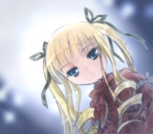 Rating: Safe Score: 0 Tags: 1girl blonde_hair blue_eyes hair_ribbon image long_hair long_sleeves looking_at_viewer red_dress ribbon shinku solo twintails upper_body User: admin